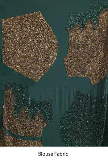 Shop Nakul Sen Green Silk, Chiffon Sequinned Saree With Unstitched Blouse Piece Shop_Nakul Sen_Green Silk, Chiffon Sequinned Saree With Unstitched Blouse Piece