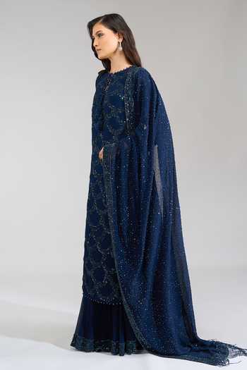 Shop Nakul Sen Blue Sequins Round Neck, Keyhole Neck, Yes Scalloped Kurta Palazzo Set Online at Aza Fashions Shop_Nakul Sen_Blue Sequins Round Neck, Keyhole Neck, Yes Scalloped Kurta Palazzo Set _Online_at_Aza_Fashions