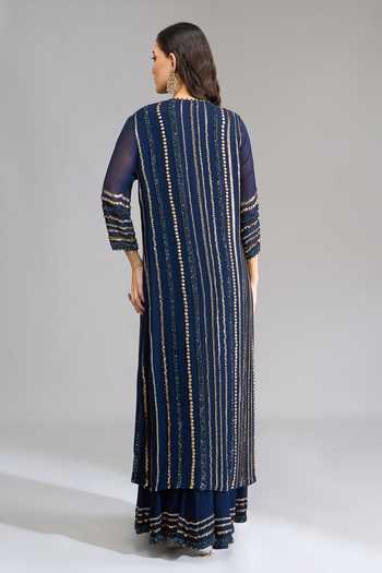 Nakul Sen Linear Embroidered Kurta Palazzo Set 