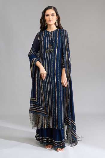 Nakul Sen Linear Embroidered Kurta Palazzo Set 