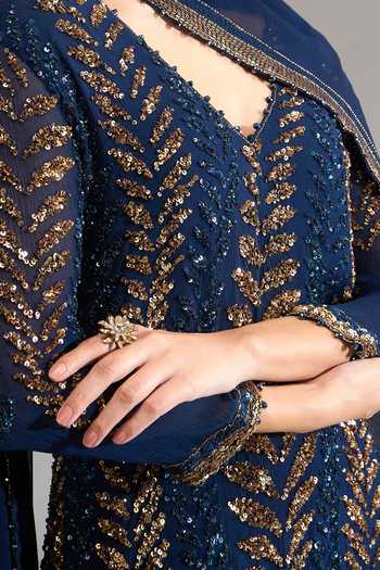 Nakul Sen Blue V-neck, Yes Sequin Embroidered Kurta Gharara Set at Aza Fashions Nakul Sen_Blue V-neck, Yes Sequin Embroidered Kurta Gharara Set _at_Aza_Fashions