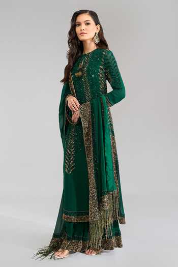 Buy Nakul Sen Emerald Green Sequins Keyhole Neck Embroidered Kurta Palazzo Set Online at Aza Fashions Buy_Nakul Sen_Emerald Green Sequins Keyhole Neck Embroidered Kurta Palazzo Set _Online_at_Aza_Fashions