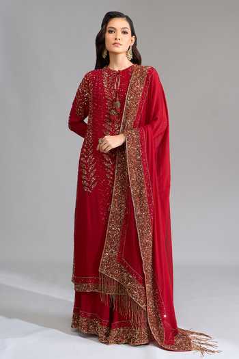 Nakul Sen Leafy Sequin Embroidered Kurta Palazzo Set 