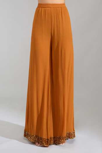 Nakul Sen Orange Round Neck Embroidered Long Straight Kurta Palazzo Set at Aza Fashions Nakul Sen_Orange Round Neck Embroidered Long Straight Kurta Palazzo Set _at_Aza_Fashions