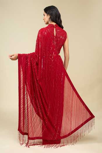 Nakul Sen Sequinned Saree With Halter Blouse 