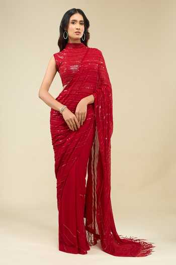 Nakul Sen Sequinned Saree With Halter Blouse 