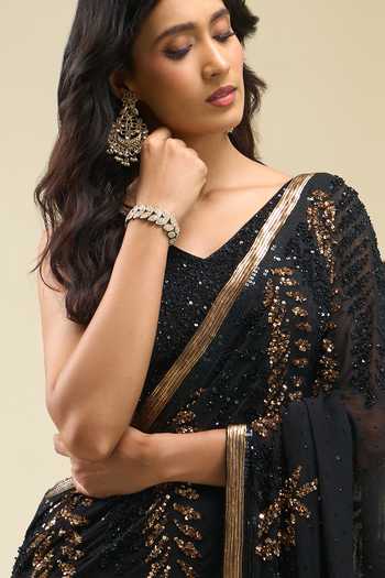 Buy Nakul Sen Black V-neck Leafy Sequin Saree With Blouse Buy_Nakul Sen_Black V-neck Leafy Sequin Saree With Blouse