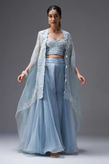 Aaroh By Dolly Frosted Whispers Embroidered Cape Sharara Set 