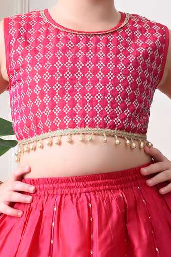 Petite Pomme Pink Cotton, Net Thread Work Lehenga Set Online at Aza Fashions Petite Pomme_Pink Cotton, Net Thread Work Lehenga Set _Online_at_Aza_Fashions