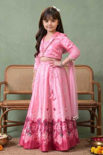 Petite Pomme Pink Cotton, Net, Polyester Printed Lehenga Set Online at Aza Fashions Petite Pomme_Pink Cotton, Net, Polyester Printed Lehenga Set _Online_at_Aza_Fashions
