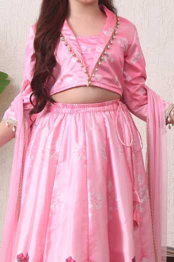 Buy Petite Pomme Pink Cotton, Net, Polyester Printed Lehenga Set Online at Aza Fashions Buy_Petite Pomme_Pink Cotton, Net, Polyester Printed Lehenga Set _Online_at_Aza_Fashions