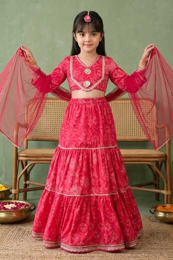Petite Pomme Printed Tiered Lehenga Set