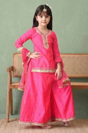 Buy Petite Pomme Pink Cotton, Net Dot Woven Kurta Set Online at Aza Fashions Buy_Petite Pomme_Pink Cotton, Net Dot Woven Kurta Set _Online_at_Aza_Fashions