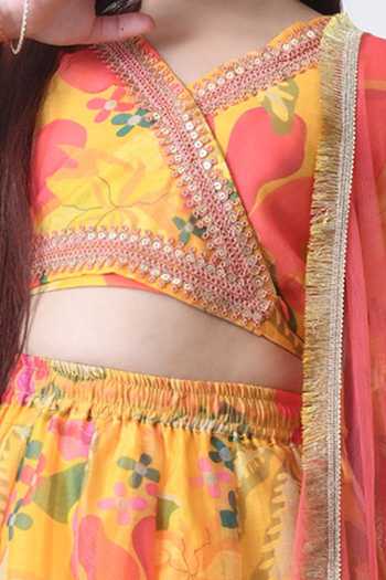 Petite Pomme Multi Color Cotton, Polyester, Net Printed Lehenga Set Online at Aza Fashions Petite Pomme_Multi Color Cotton, Polyester, Net Printed Lehenga Set _Online_at_Aza_Fashions