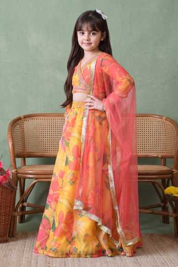Buy Petite Pomme Multi Color Cotton, Polyester, Net Printed Lehenga Set Online at Aza Fashions Buy_Petite Pomme_Multi Color Cotton, Polyester, Net Printed Lehenga Set _Online_at_Aza_Fashions