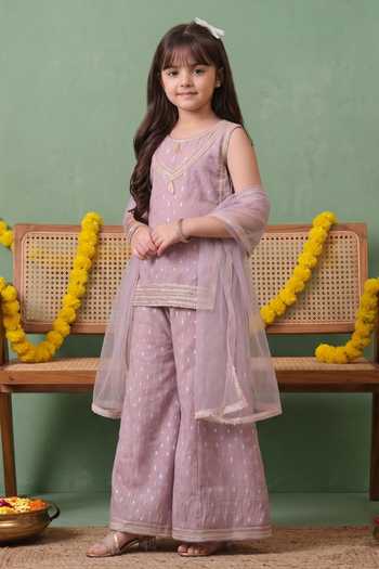 Buy Petite Pomme Purple Cotton, Net Woven Kurta Palazzo Set Online at Aza Fashions Buy_Petite Pomme_Purple Cotton, Net Woven Kurta Palazzo Set _Online_at_Aza_Fashions