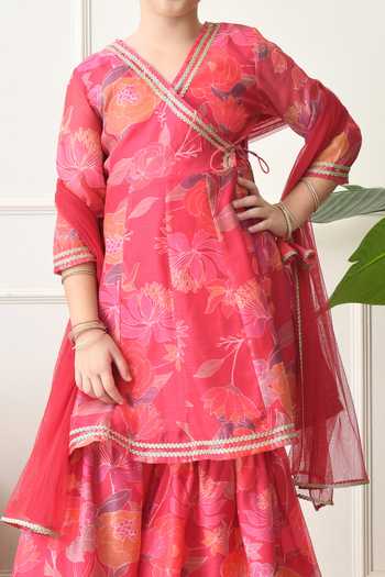 Petite Pomme Pink Cotton, Polyester, Net Printed Kurta Set Online at Aza Fashions Petite Pomme_Pink Cotton, Polyester, Net Printed Kurta Set _Online_at_Aza_Fashions