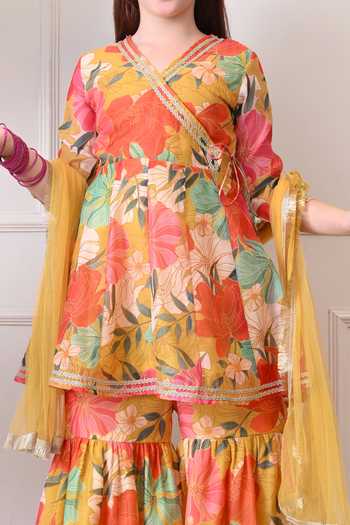 Petite Pomme Multi Color Cotton, Net, Polyester Floral Print Kurta Set Online at Aza Fashions Petite Pomme_Multi Color Cotton, Net, Polyester Floral Print Kurta Set _Online_at_Aza_Fashions
