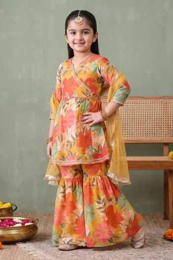 Buy Petite Pomme Multi Color Cotton, Net, Polyester Floral Print Kurta Set Online at Aza Fashions Buy_Petite Pomme_Multi Color Cotton, Net, Polyester Floral Print Kurta Set _Online_at_Aza_Fashions