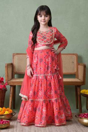 Buy Petite Pomme Pink Polyester Printed Lehenga Set Online at Aza Fashions Buy_Petite Pomme_Pink Polyester Printed Lehenga Set _Online_at_Aza_Fashions