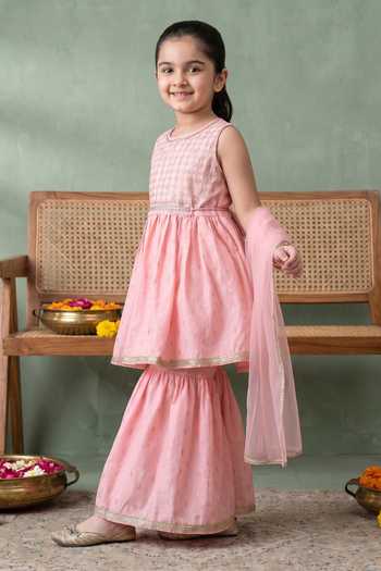 Buy Petite Pomme Pink Cotton, Net Embellished Kurta Set Online at Aza Fashions Buy_Petite Pomme_Pink Cotton, Net Embellished Kurta Set _Online_at_Aza_Fashions