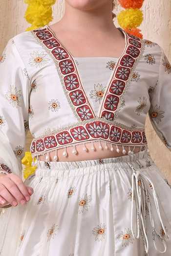Petite Pomme_White Cotton, Net, Polyester Printed Lehenga Set _Online_at_Aza_Fashions