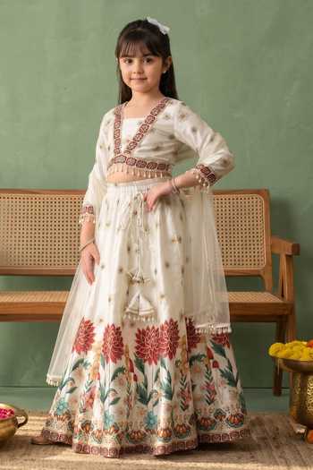 Buy_Petite Pomme_White Cotton, Net, Polyester Printed Lehenga Set _Online_at_Aza_Fashions