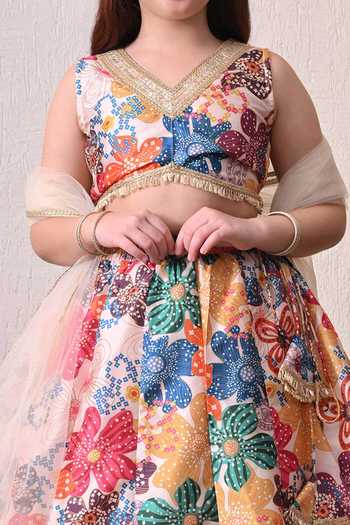Buy_Petite Pomme_Multi Color Cotton, Polyester, Net Printed Lehenga Blouse Set _Online_at_Aza_Fashions
