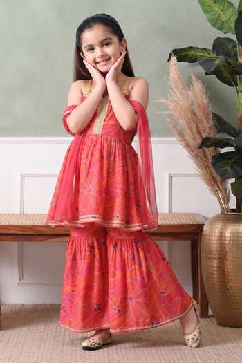 Buy_Petite Pomme_Pink Cotton, Net, Polyester Printed Kurta Set _Online_at_Aza_Fashions
