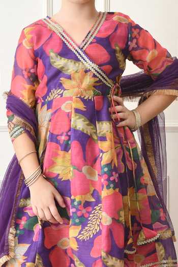 Petite Pomme Blue Cotton, Net, Polyester Floral Print Kurta Gharara Set Online at Aza Fashions Petite Pomme_Blue Cotton, Net, Polyester Floral Print Kurta Gharara Set _Online_at_Aza_Fashions