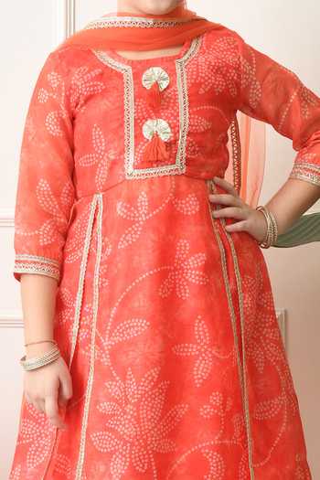 Petite Pomme Orange Cotton, Polyester, Net Printed Kurta Set Online at Aza Fashions Petite Pomme_Orange Cotton, Polyester, Net Printed Kurta Set _Online_at_Aza_Fashions
