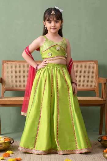 Buy Petite Pomme Yellow Cotton, Net Embroidered Blouse Lehenga Set Online at Aza Fashions Buy_Petite Pomme_Yellow Cotton, Net Embroidered Blouse Lehenga Set _Online_at_Aza_Fashions