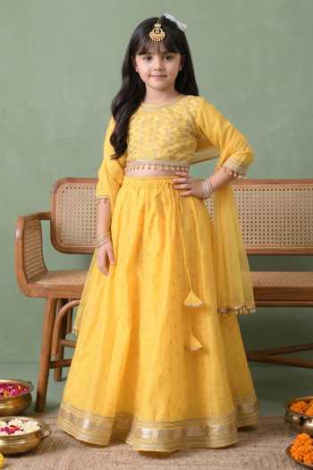 Petite Pomme Metallic Border Embroidered Lehenga Set