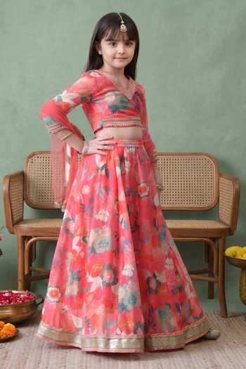 Buy Petite Pomme Multi Color Cotton, Net, Polyester Floral Print Lehenga Set Online at Aza Fashions Buy_Petite Pomme_Multi Color Cotton, Net, Polyester Floral Print Lehenga Set _Online_at_Aza_Fashions
