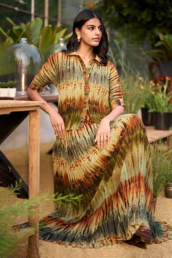 Shop Dash And Dot Multi Color Polyester Collared Neck Pleated Tie Dye Shirt Online at Aza Fashions Shop_Dash And Dot_Multi Color Polyester Collared Neck Pleated Tie Dye Shirt _Online_at_Aza_Fashions