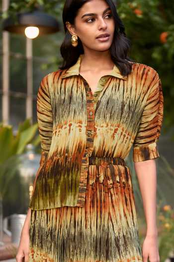 Buy Dash And Dot Multi Color Polyester Collared Neck Pleated Tie Dye Shirt Buy_Dash And Dot_Multi Color Polyester Collared Neck Pleated Tie Dye Shirt