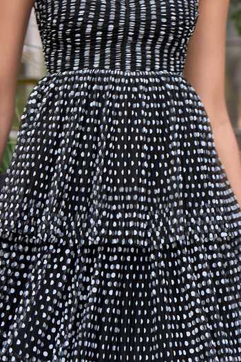 Shop_Dash And Dot_Black Polyester Sweetheart Neck Pleated Polka Dot Tiered Maxi Dress 