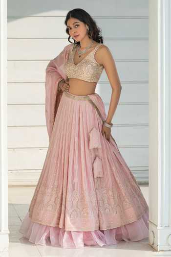 Buy Monk & Mei By Sonia Anand Pink Organza, Georgette, Viscose, Shantoon Aurelia Embroidered Lehenga Set Online at Aza Fashions Buy_Monk & Mei By Sonia Anand_Pink Organza, Georgette, Viscose, Shantoon Aurelia Embroidered Lehenga Set _Online_at_Aza_Fashions