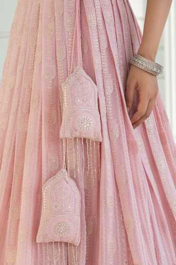 Shop Monk & Mei By Sonia Anand Pink Organza, Georgette, Viscose, Shantoon Aurelia Embroidered Lehenga Set Online at Aza Fashions Shop_Monk & Mei By Sonia Anand_Pink Organza, Georgette, Viscose, Shantoon Aurelia Embroidered Lehenga Set _Online_at_Aza_Fashions
