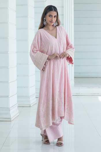 Buy Monk & Mei By Sonia Anand Pink Organza, Georgette, Shantoon V-neck, Yes Melody Embroidered Kurta Set Online at Aza Fashions Buy_Monk & Mei By Sonia Anand_Pink Organza, Georgette, Shantoon V-neck, Yes Melody Embroidered Kurta Set _Online_at_Aza_Fashions