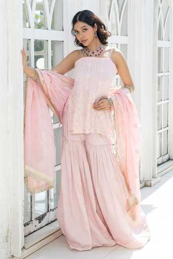 Monk & Mei By Sonia Anand Maple Chikankari Embroidered Kurta Sharara Set 
