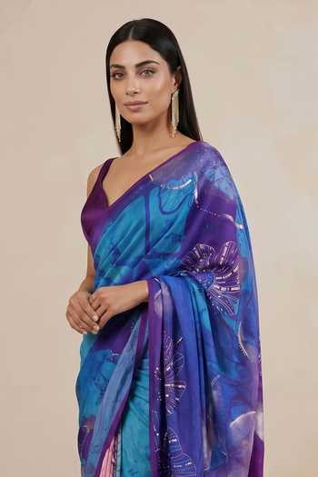 Satya Paul Purple Silk, Crepe Lavender Prism Saree Online at Aza Fashions Satya Paul_Purple Silk, Crepe Lavender Prism Saree _Online_at_Aza_Fashions