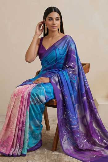 Satya Paul Purple Silk, Crepe Lavender Prism Saree at Aza Fashions Satya Paul_Purple Silk, Crepe Lavender Prism Saree _at_Aza_Fashions