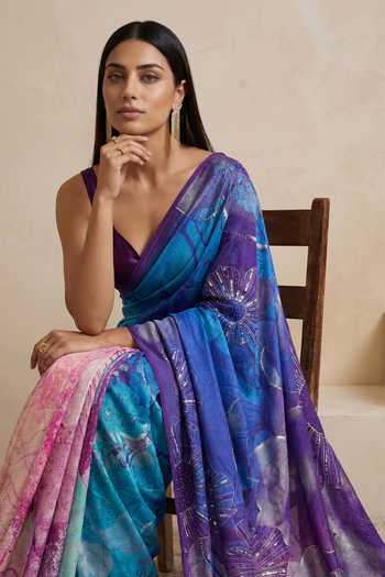 Buy Satya Paul Purple Silk, Crepe Lavender Prism Saree Buy_Satya Paul_Purple Silk, Crepe Lavender Prism Saree