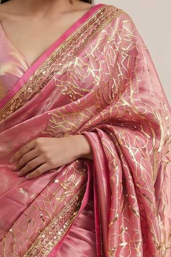 Buy Satya Paul Pink Viscose, Tissue Garden Rose Saree Online at Aza Fashions Buy_Satya Paul_Pink Viscose, Tissue Garden Rose Saree _Online_at_Aza_Fashions