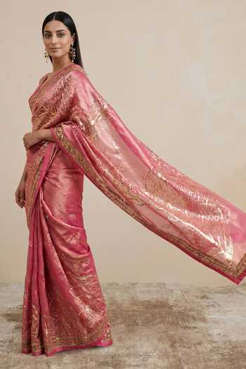 Shop Satya Paul Pink Viscose, Tissue Garden Rose Saree Online at Aza Fashions Shop_Satya Paul_Pink Viscose, Tissue Garden Rose Saree _Online_at_Aza_Fashions