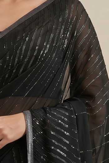 Satya Paul Black Crepe, Viscose Linear Embroidered Saree Online at Aza Fashions Satya Paul_Black Crepe, Viscose Linear Embroidered Saree _Online_at_Aza_Fashions