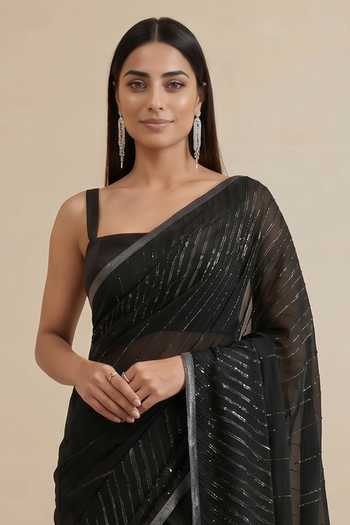 Buy Satya Paul Black Crepe, Viscose Linear Embroidered Saree Online at Aza Fashions Buy_Satya Paul_Black Crepe, Viscose Linear Embroidered Saree _Online_at_Aza_Fashions