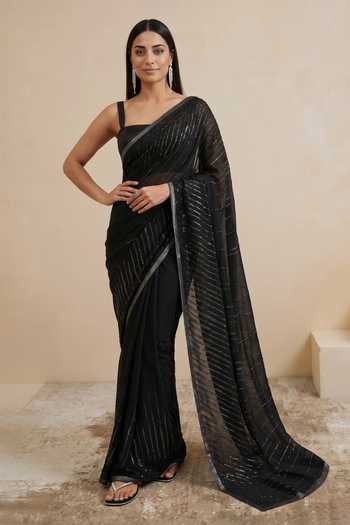 Satya Paul Linear Embroidered Saree 