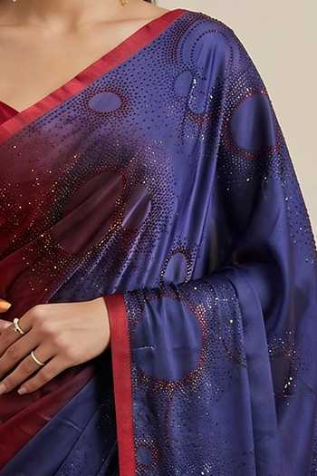 Satya Paul Blue Satin Harmony Colorblock Saree Online at Aza Fashions Satya Paul_Blue Satin Harmony Colorblock Saree _Online_at_Aza_Fashions